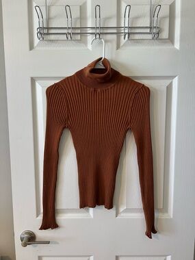 ASOS DESIGN Ribbed Turtleneck Top - Terracotta